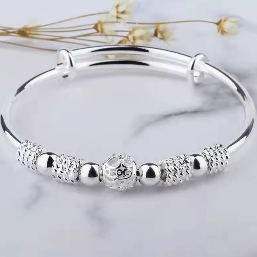 ◾️925 Sterling Silver Luxury Bead Bangle Bracelet